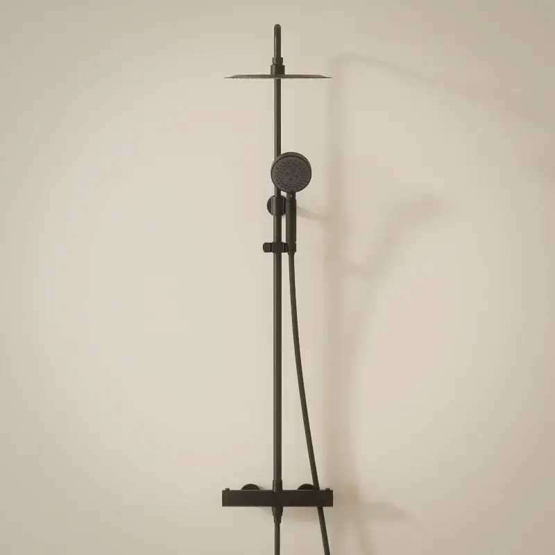 Colonne de douche thermostatique, douchette multi-jets, noir brossé PVD, Châtelet