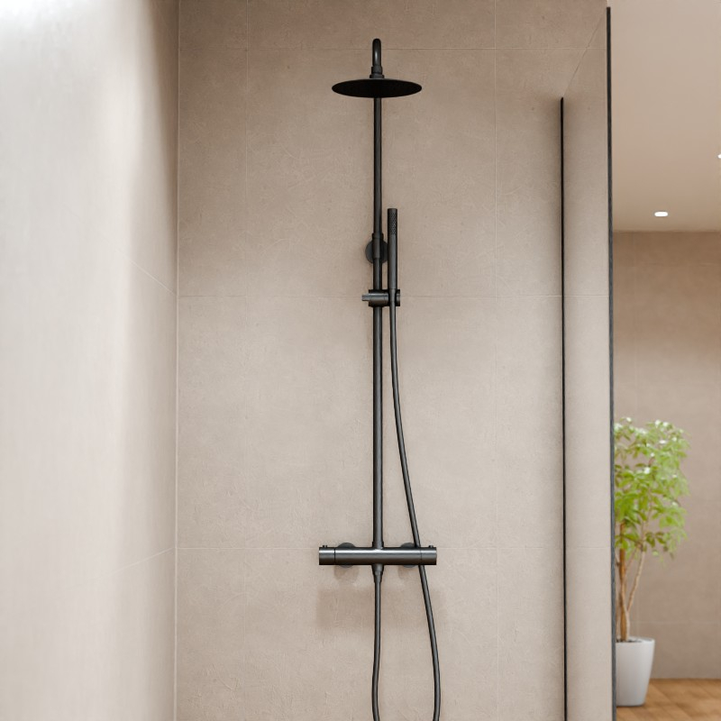 Colonne de douche avec mitigeur thermostatique, Ø25cm, noir brossé, Châtelet III