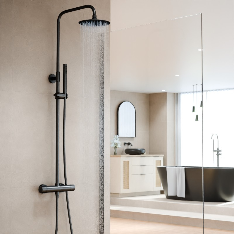 Colonne de douche avec mitigeur thermostatique, Ø25cm, noir brossé, Châtelet III