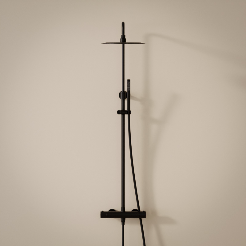 Colonne de douche avec mitigeur thermostatique, Ø25cm, noir brossé, Châtelet III