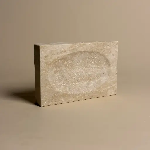 Porte-savon rectangulaire en travertin beige.webp