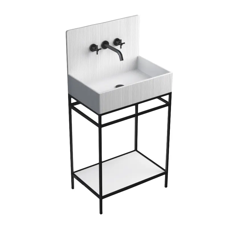 Lavabo sur pieds à poser 60x38 cm, aspect béton blanc, Roneo