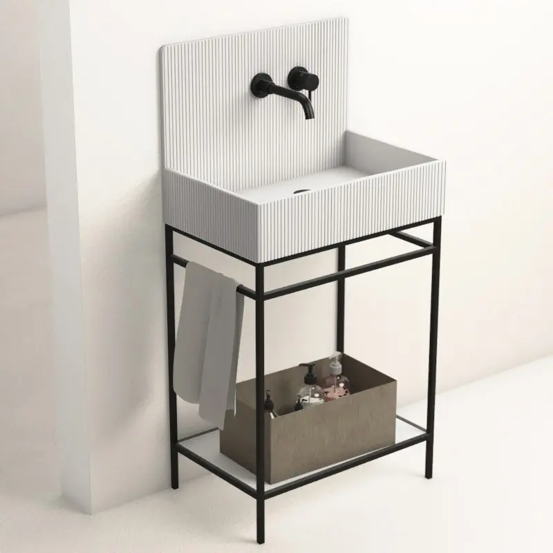 Lavabo sur pieds à poser 60x38 cm, aspect béton blanc, Roneo