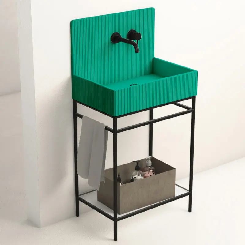 Lavabo sur pieds à poser 60x38 cm, aspect béton vert, Roneo