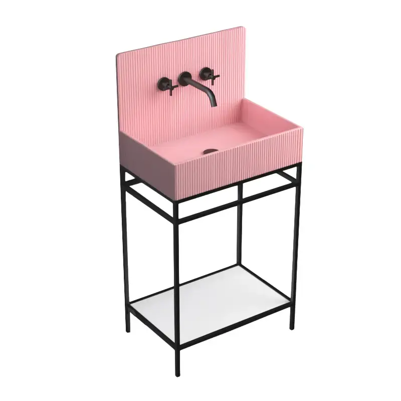 Lavabo sur pieds à poser 60x38 cm, aspect béton rose, Roneo