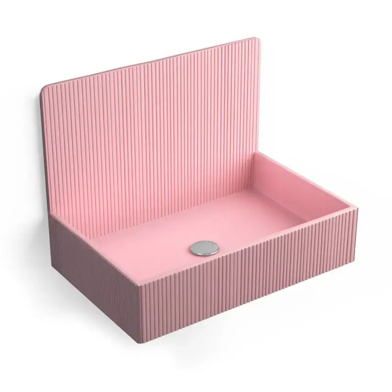 Lavabo sur pieds à poser 60x38 cm, aspect béton rose, Roneo