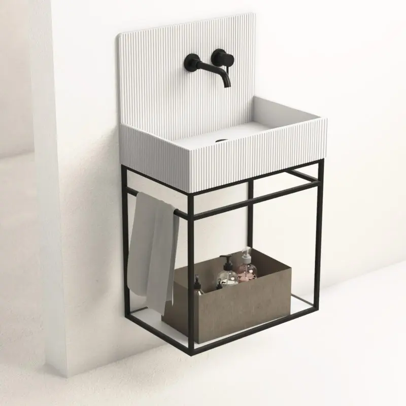 Lavabo structure suspendue 60x38 cm, aspect béton blanc, Roneo
