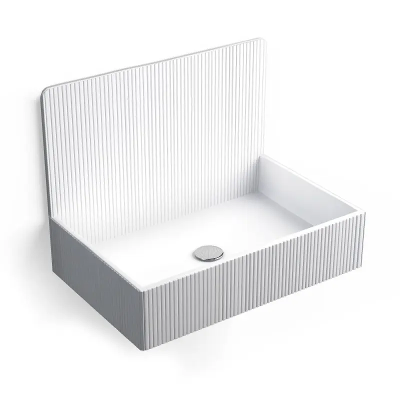 Lavabo structure suspendue 60x38 cm, aspect béton blanc, Roneo