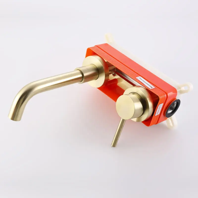 Robinet mitigeur lavabo mural encastré doré brossé, Châtelet