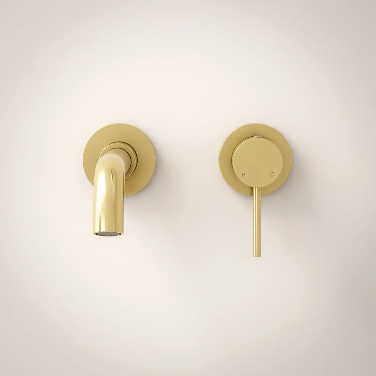 Robinet mitigeur lavabo mural encastré doré brossé, Châtelet