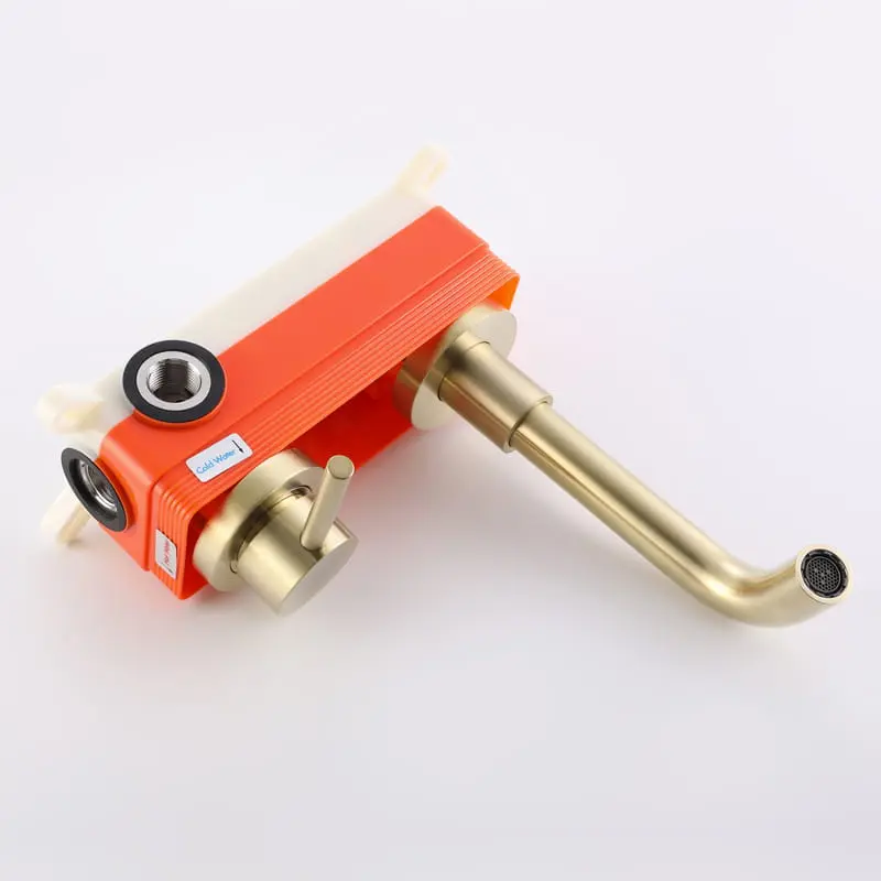 Robinet mitigeur lavabo mural encastré doré brossé, Châtelet