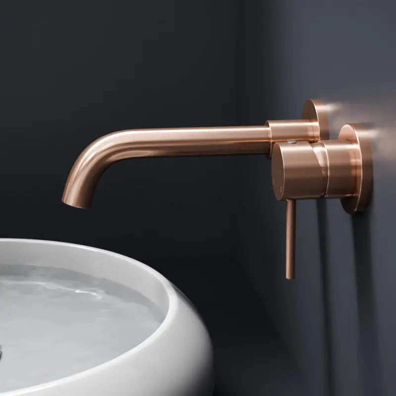 Robinet mitigeur lavabo mural encastré doré rose brossé, Châtelet