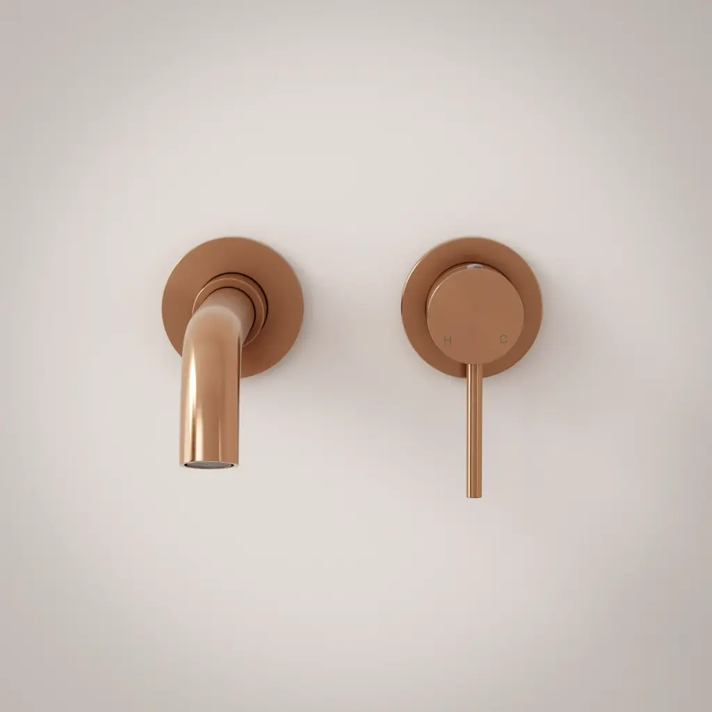 Robinet mitigeur lavabo mural encastré doré rose brossé, Châtelet (1).webp