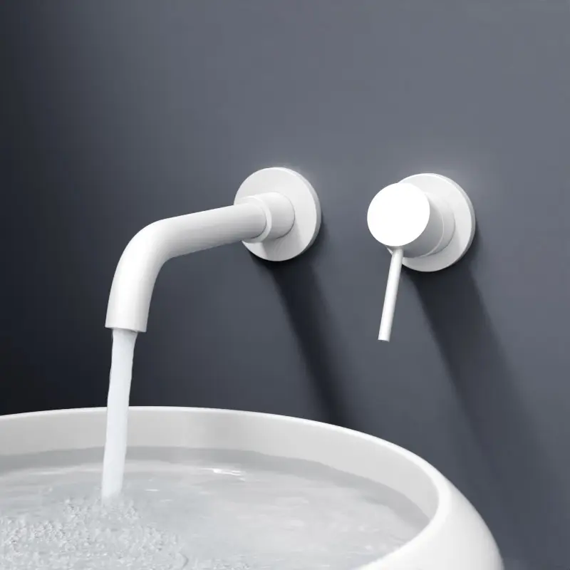 Robinet mitigeur lavabo encastré en inox blanc mat, Châtelet III 