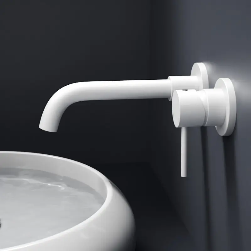 Robinet mitigeur lavabo encastré en inox blanc mat, Châtelet III 
