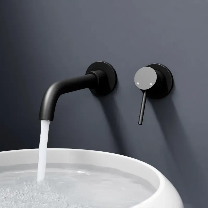 Robinet mitigeur lavabo mural encastré noir brossé, Châtelet 