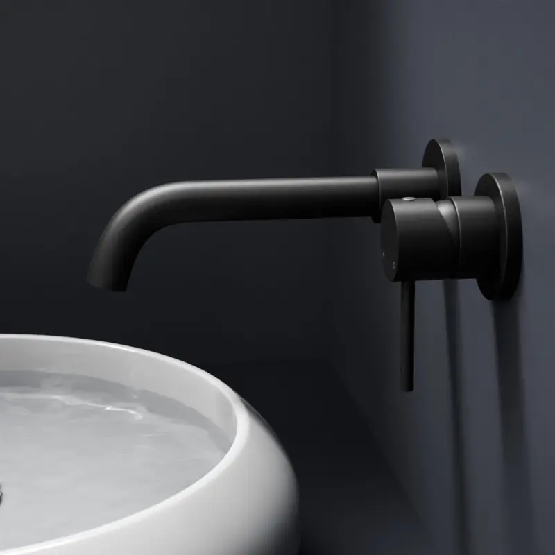 Robinet mitigeur lavabo mural encastré noir brossé, Châtelet 