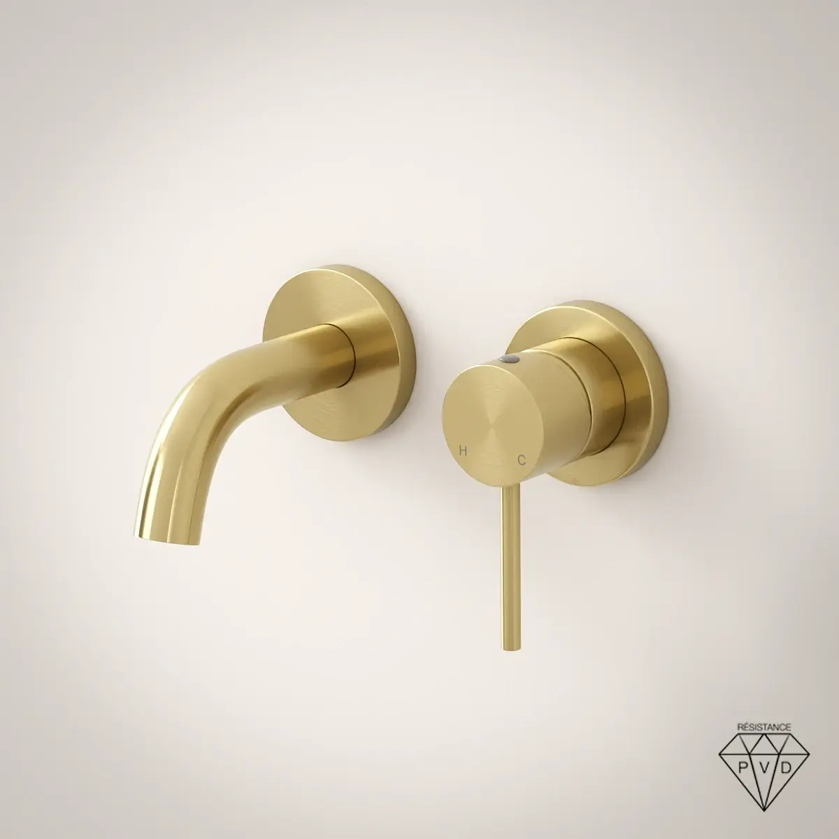 Robinet mitigeur lavabo mural encastré doré brossé, Châtelet