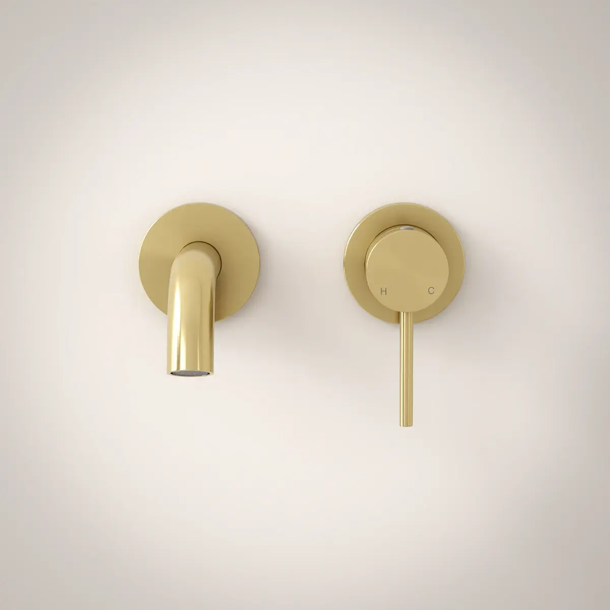 Robinet mitigeur lavabo mural encastré doré brossé, Châtelet