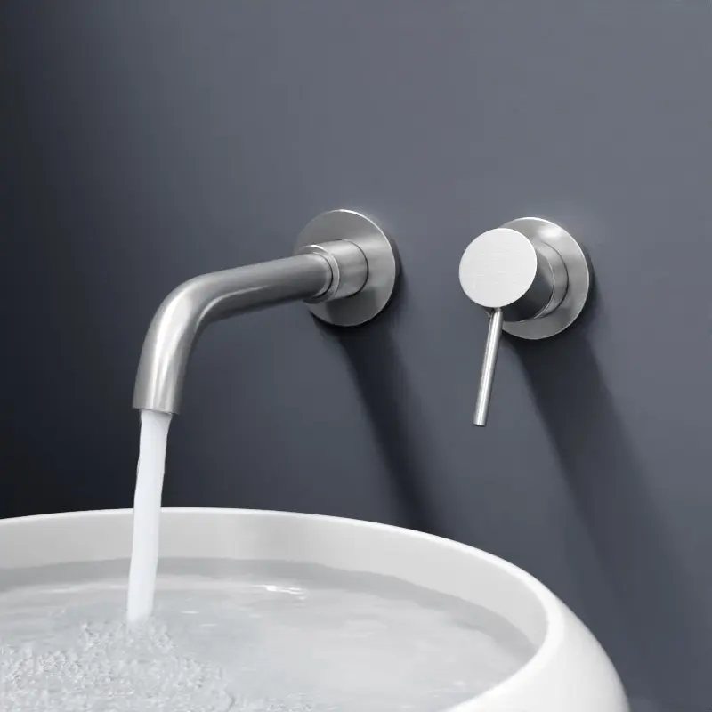 Robinet mitigeur lavabo mural, inox brossé, Châtelet