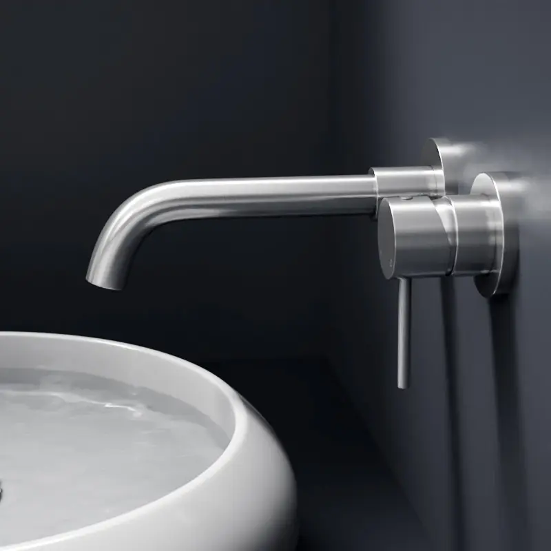 Robinet mitigeur lavabo mural, inox brossé, Châtelet