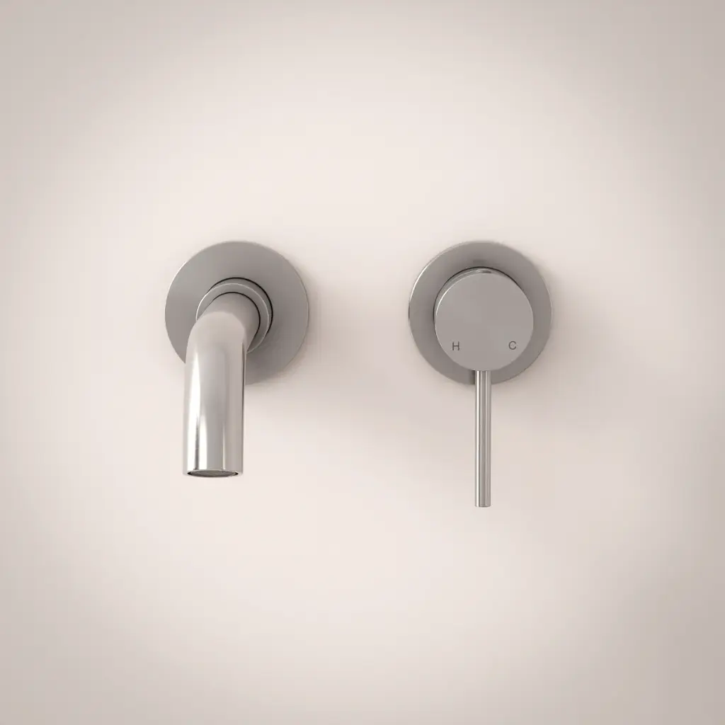 Robinet mitigeur lavabo mural, inox brossé, Châtelet (1).webp