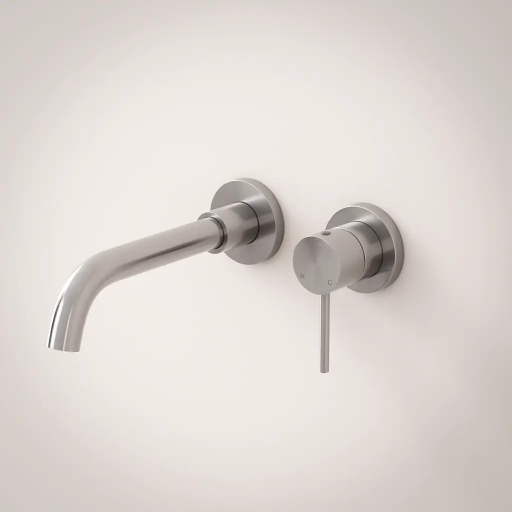 Robinet mitigeur lavabo mural, inox brossé, Châtelet.webp