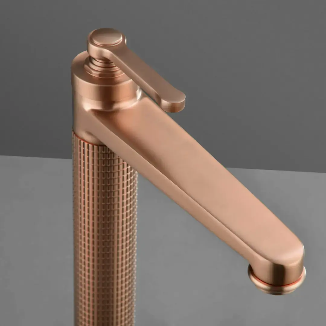 Mitigeur lavabo surélevé cannelé, Doré Rose brossé, César   