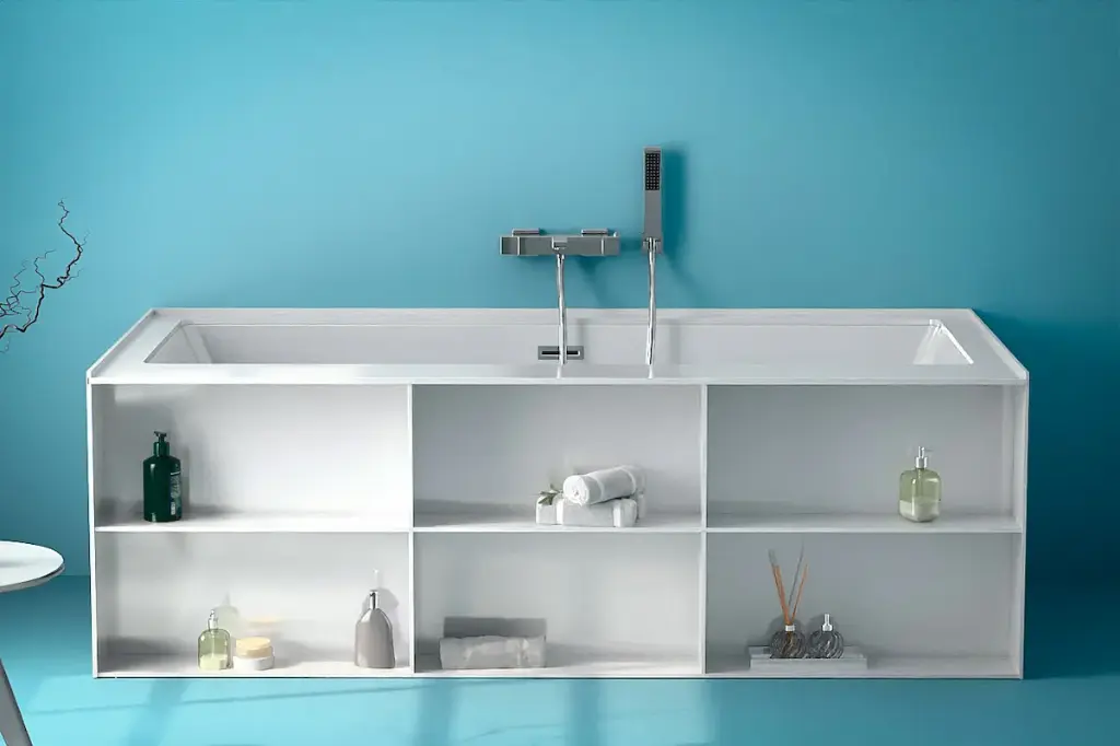 Baignoire îlot rectangulaire avec niches, 170 ou 180 cm, Bibilo (1).webp