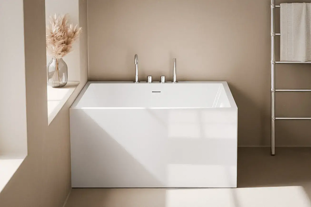 Baignoire îlot carrée blanc brillant