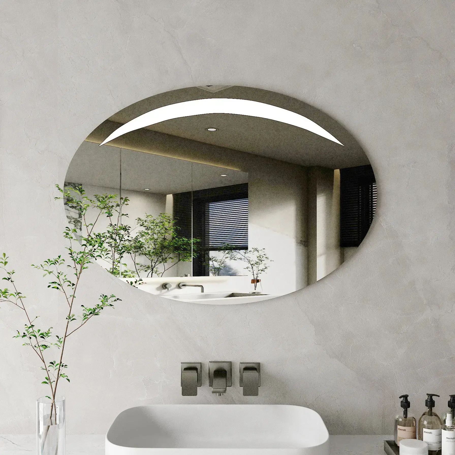 Miroir lumineux LED demi-lune, 100x70 cm, Luna100