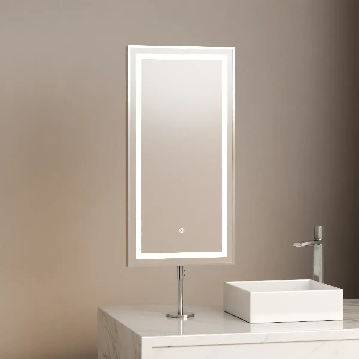 Miroir à poser sur plan avec éclairage led et anti-buée, 40x80cm, chromé, Chatelet