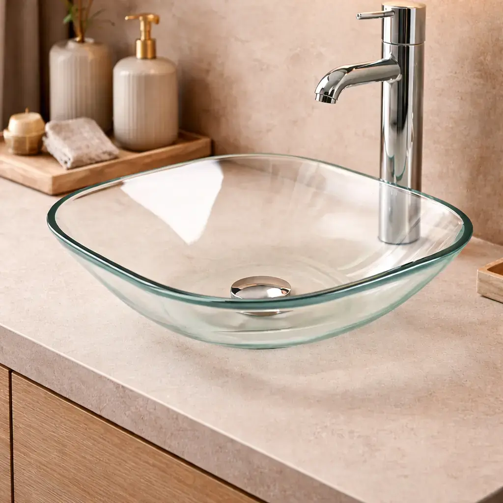 Vasque 41,5 x 41,5 cm en verre à poser carrée