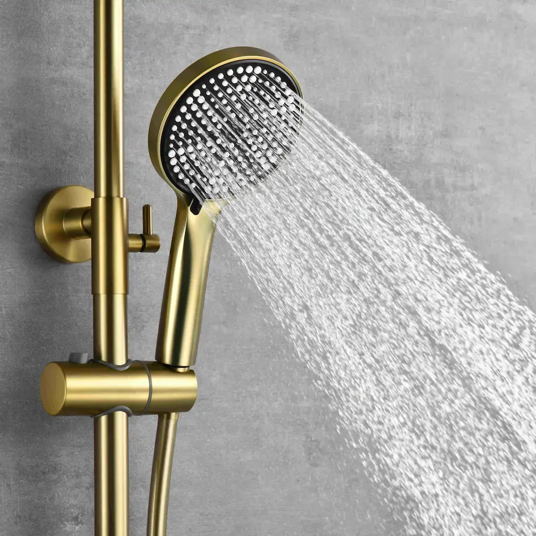 Colonne de douche et bain douche cannelée, Doré Brossé, César  