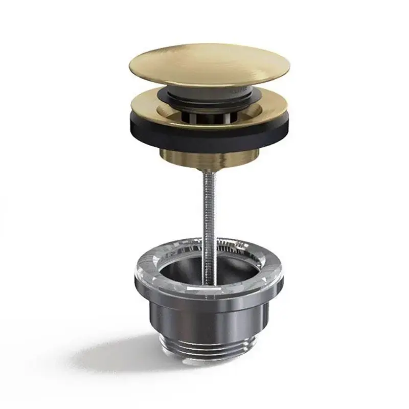 [YC-050G] Bonde lavabo clic-clac ou fixe universelle en laiton finition doré brossé.webp