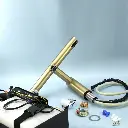 Robinet Electronique + Distributeur de savon + Sèche-mains sur plage, Doré mat, Orly Air (1).webp