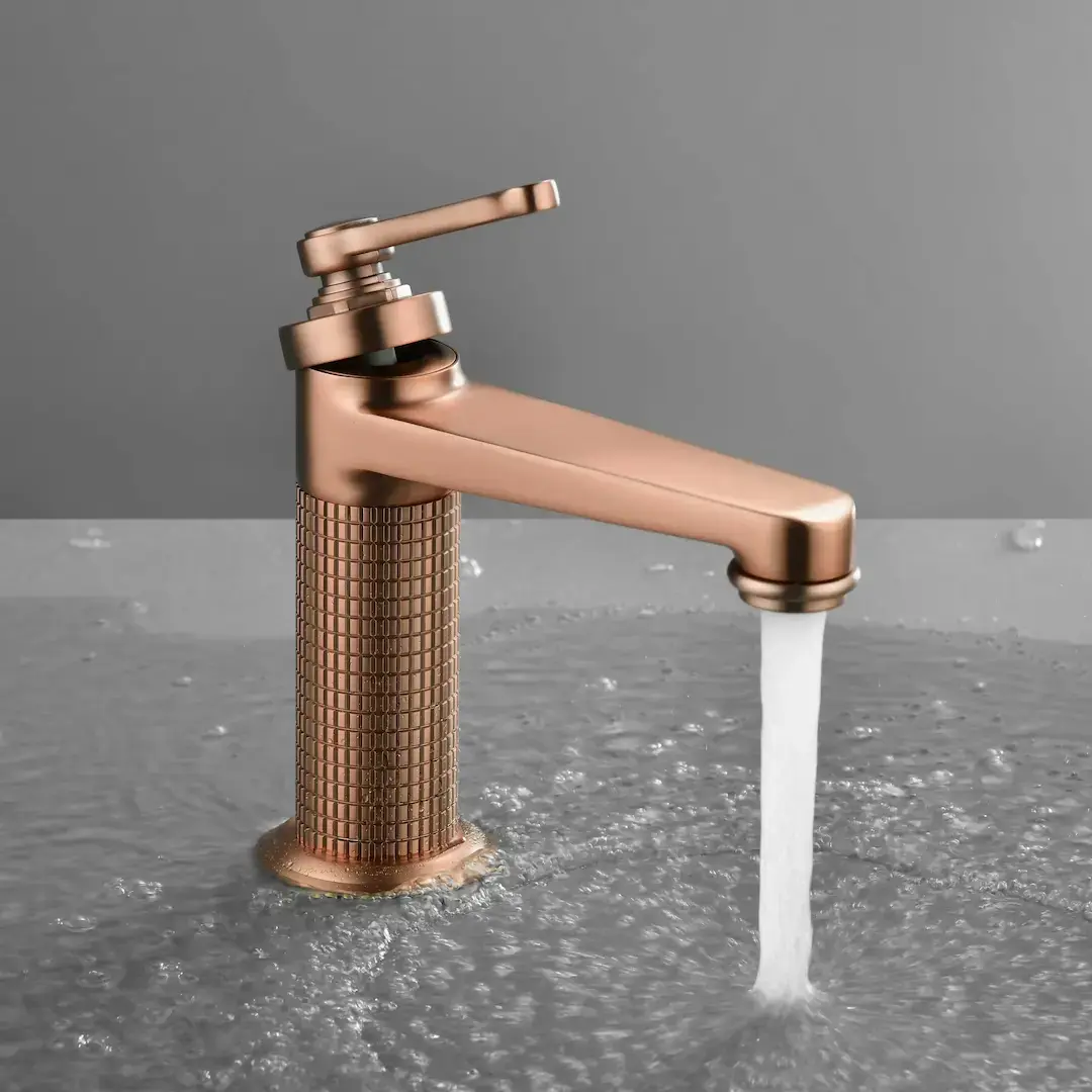 Mitigeur lavabo cannelé, doré rose brossé, César 1