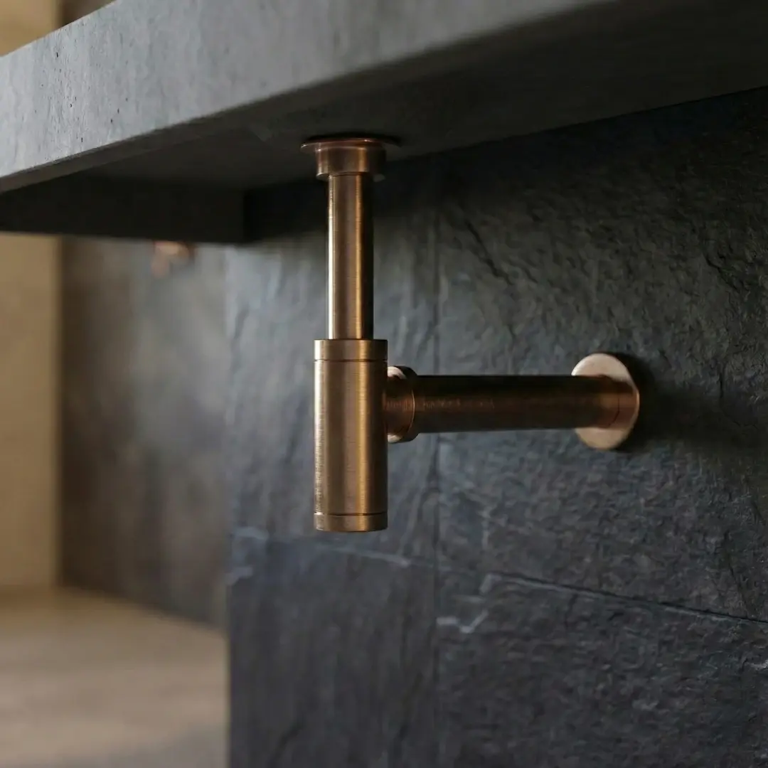 Siphon en inox, finition doré rose brossé   
