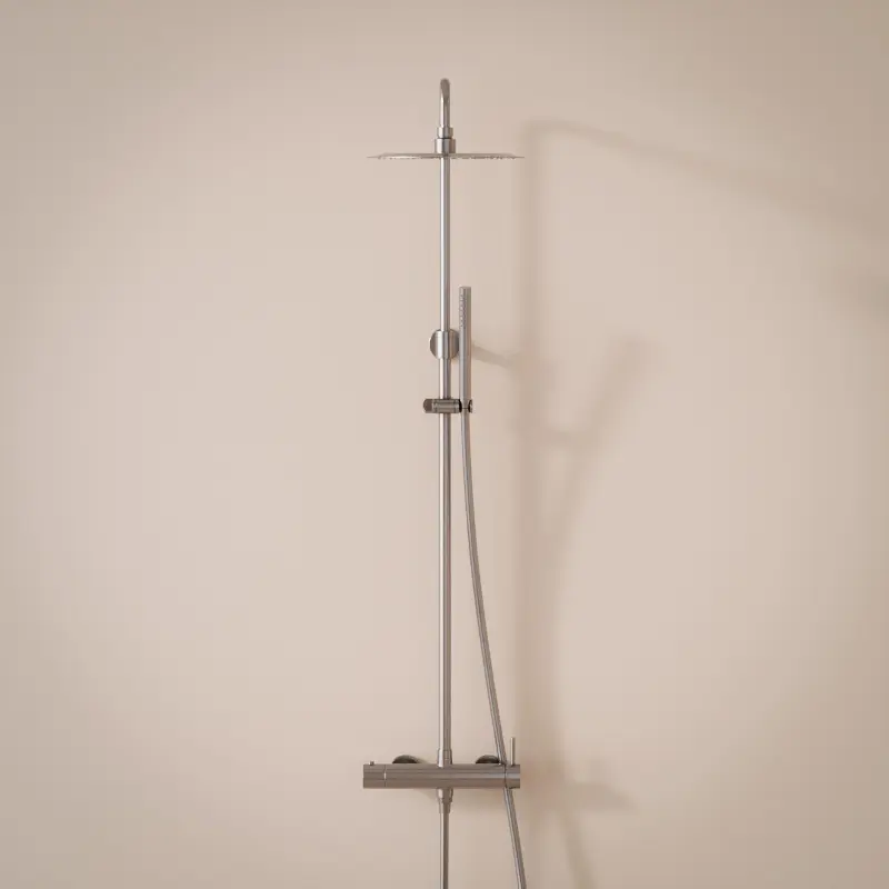 Colonne de douche mitigeur, Ø25cm, douchette tube, inox brossé, Châtelet III 