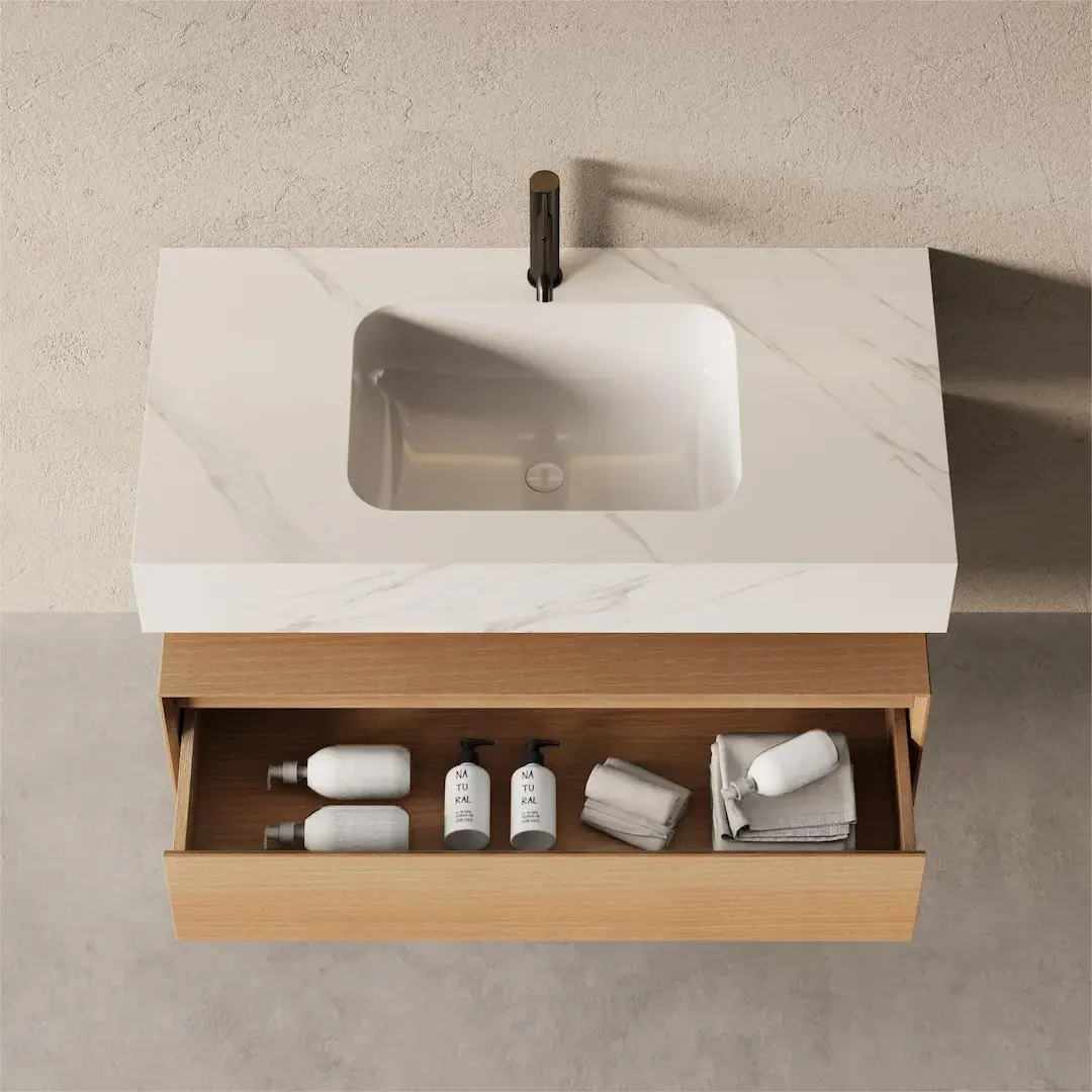 Meuble Vasque Suspendu Irene 100 cm – Duo Chêne & Carrara 