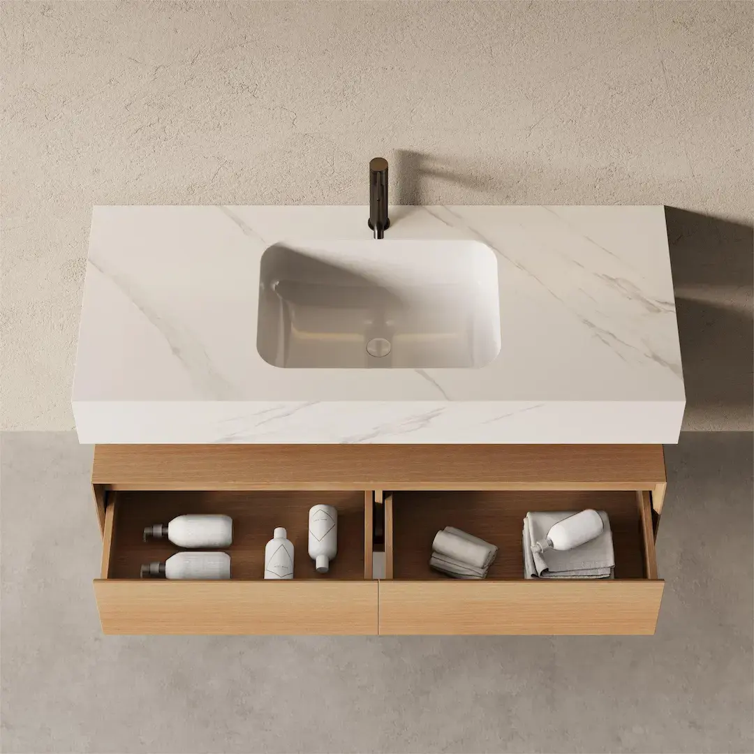 Meuble Vasque Suspendu Irene 120 cm – Duo Chêne & Carrara