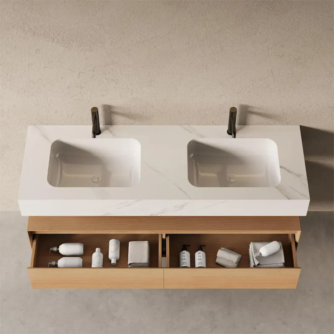 Meuble Vasque Suspendu Irene 150 cm – Duo Chêne & Carrara