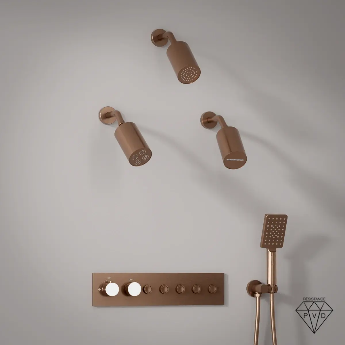 Douche thermostatique, 3 douches épaules hydromassantes, doré rose brossé, Châtelet