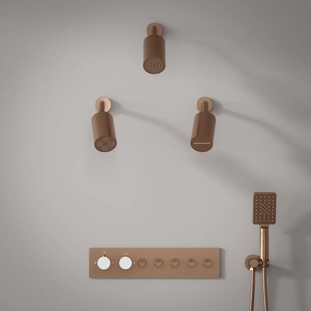 Douche thermostatique, 3 douches épaules hydromassantes, doré rose brossé, Châtelet