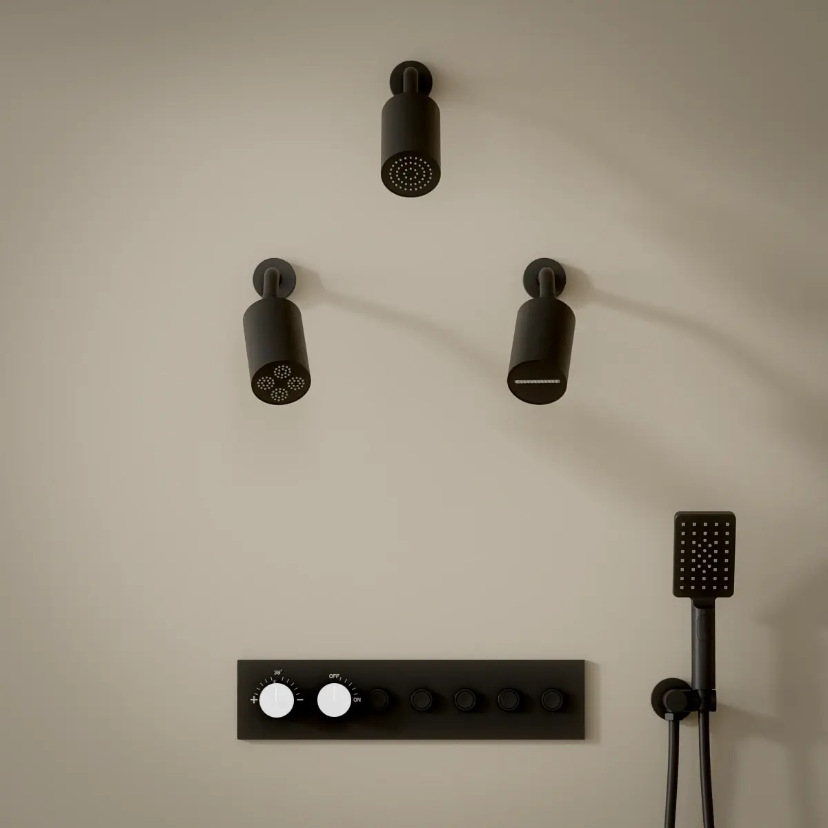 Douche thermostatique, 3 douches épaules hydromassantes, noir, Châtelet