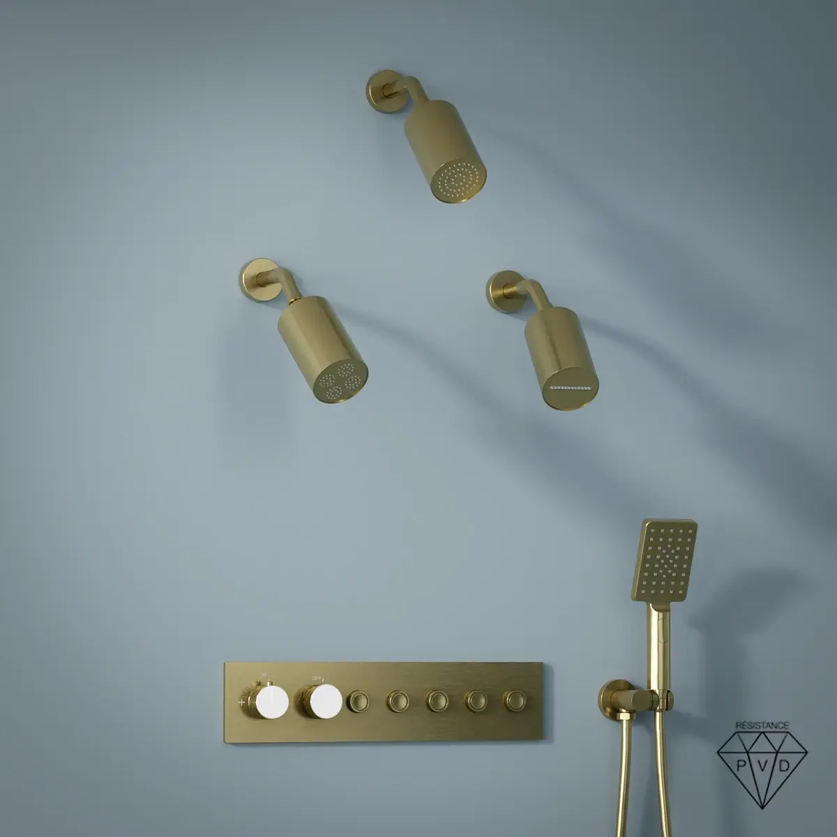 Douche thermostatique, 3 douches épaules hydromassantes, doré brossé, Châtelet