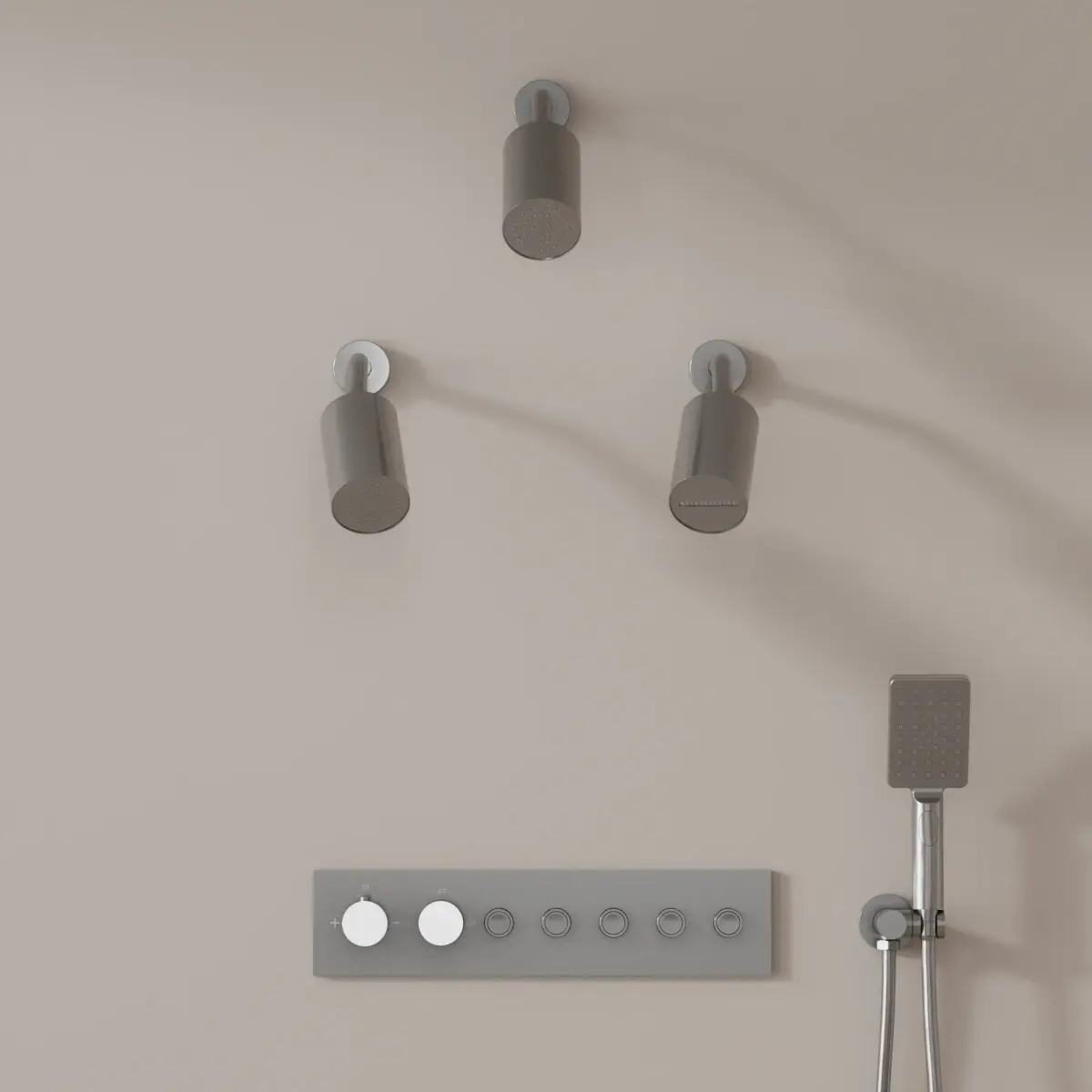 Douche thermostatique, 3 douches épaules hydromassantes, inox brossé Châtelet