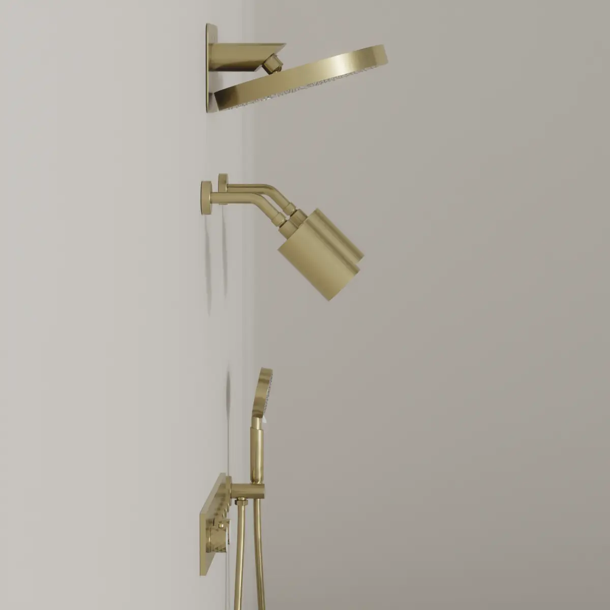 Douche thermostatique, ciel de douche ronde et douches épaules, doré brossé Châtelet