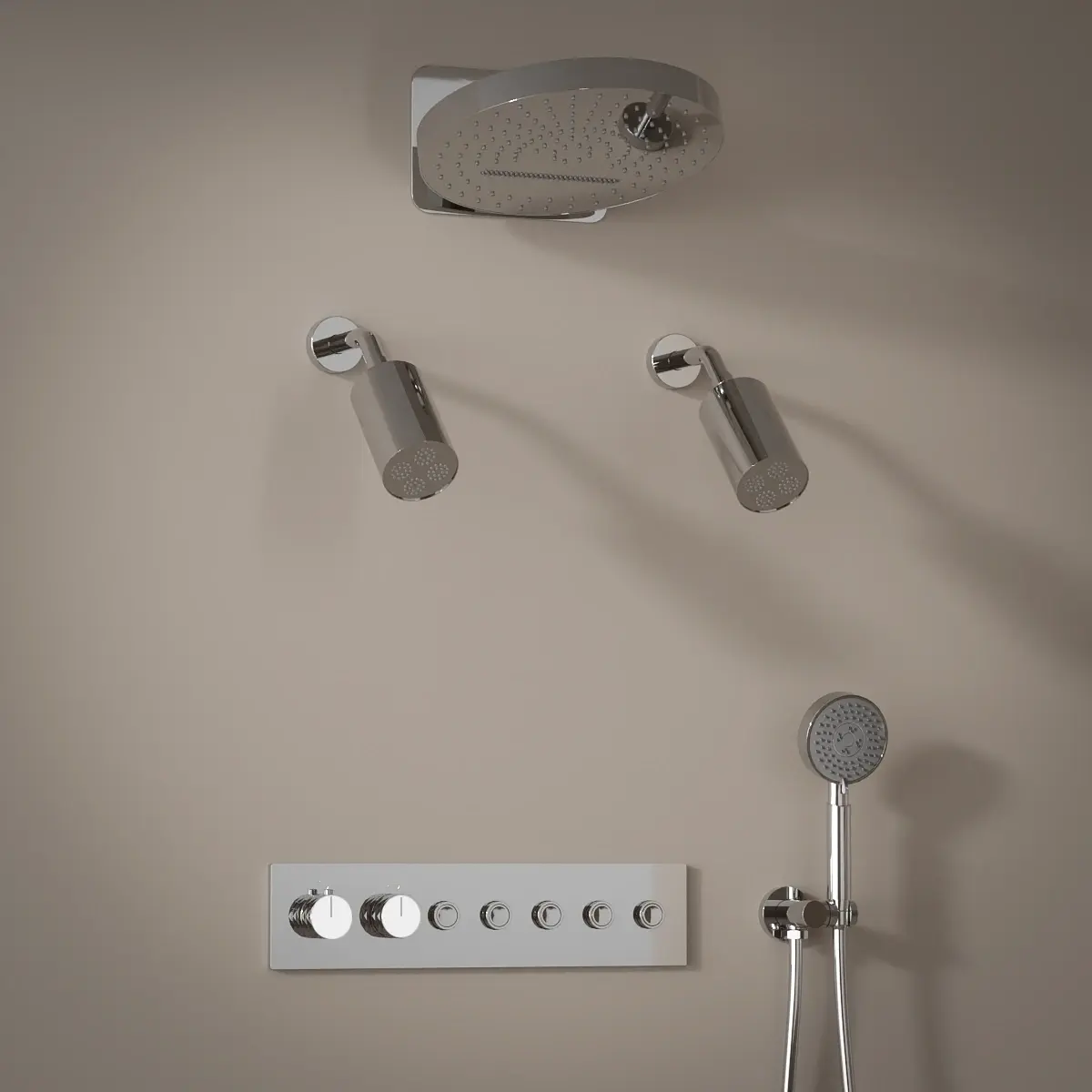 Douche thermostatique, ciel de douche rond et douches épaules, chromé Châtelet