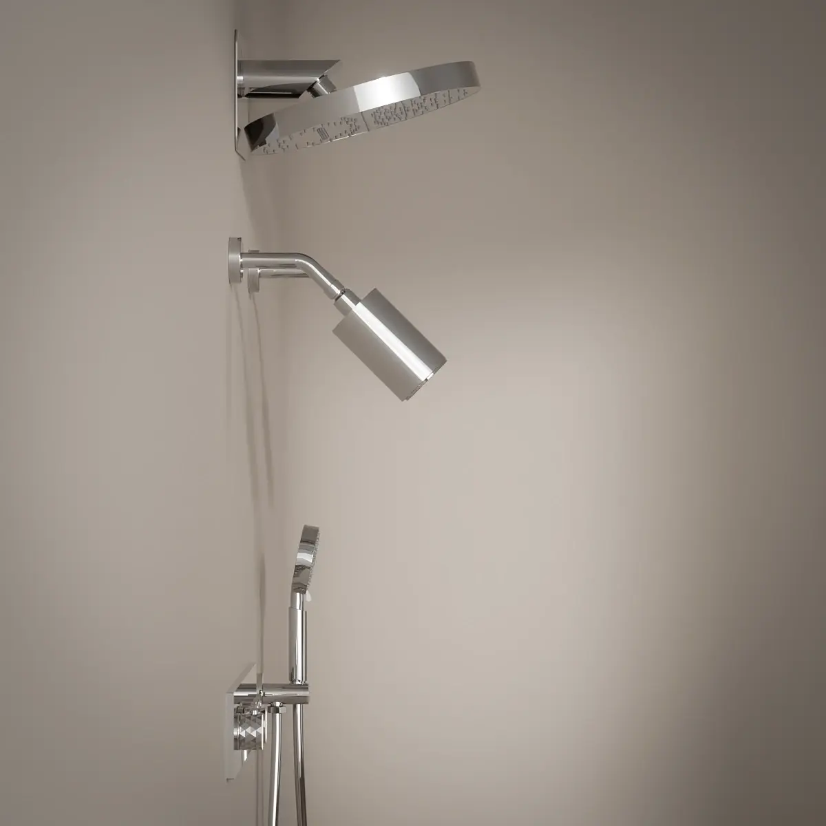 Douche thermostatique, ciel de douche rond et douches épaules, chromé Châtelet